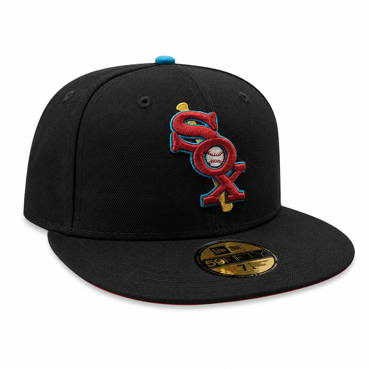 Chicago White Sox New Era Black/Aqua 59FIFTY Fitted Hat product image 3, provided for visual reference and product detail