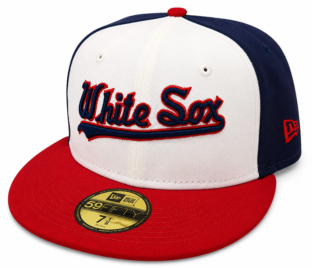 Chicago White Sox New Era Script Throwback Red/White/Navy 59FIFTY Fitted Hat product image 1, provided for visual reference