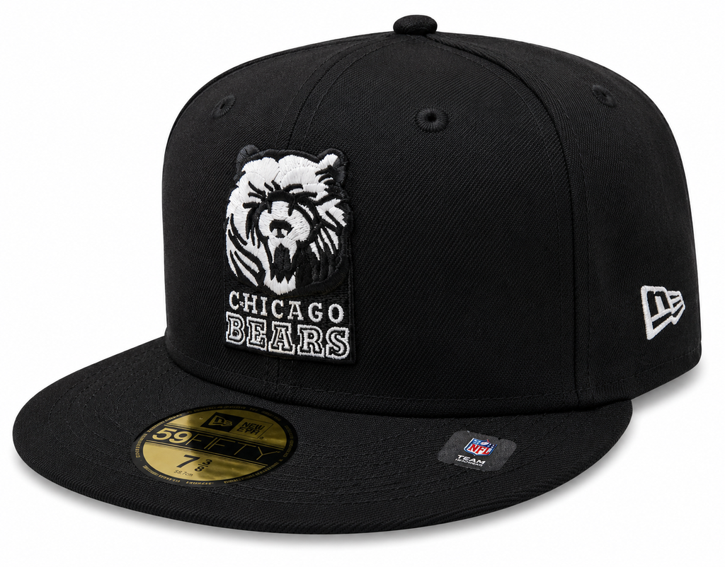 Chicago Bears Black Grizzley New Era 59FIFTY Fitted Hat product image 1, provided for visual reference and product detail