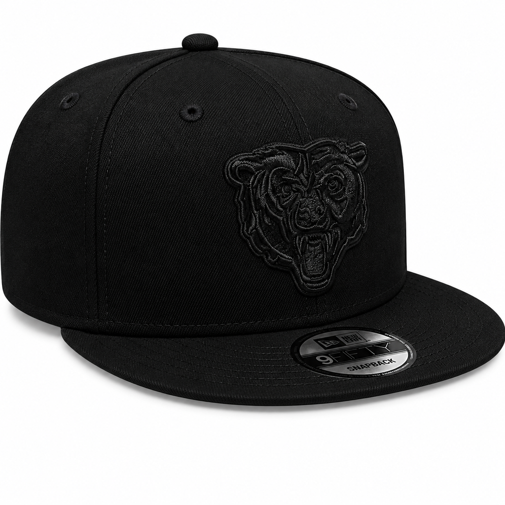 Chicago Bears New Era Black On Black Tonal 9FIFTY Snapback Hat for Men product image 3, provided for visual reference and