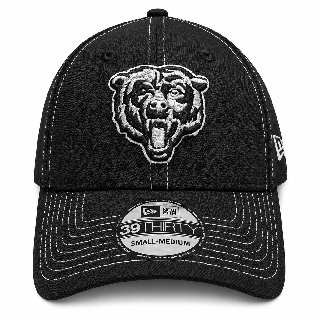 Chicago Bears New Era Black and White 39THIRTY Flex Hat product image 2, provided for visual reference and product detail