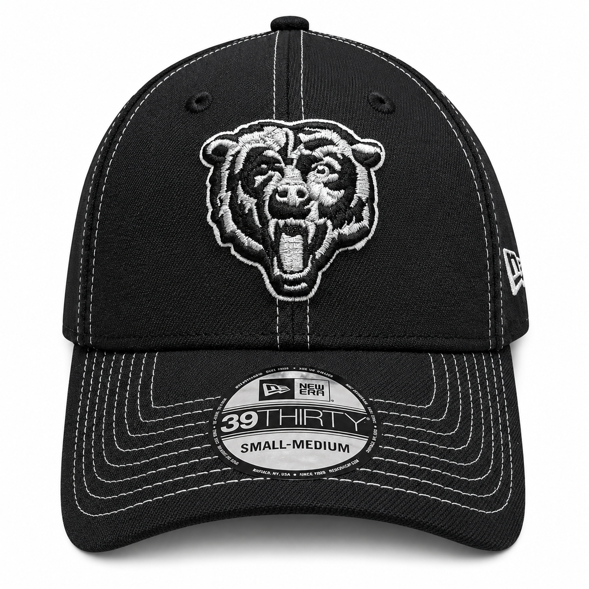 Chicago Bears New Era Black and White 39THIRTY Flex Hat product image 2, provided for visual reference and product detail