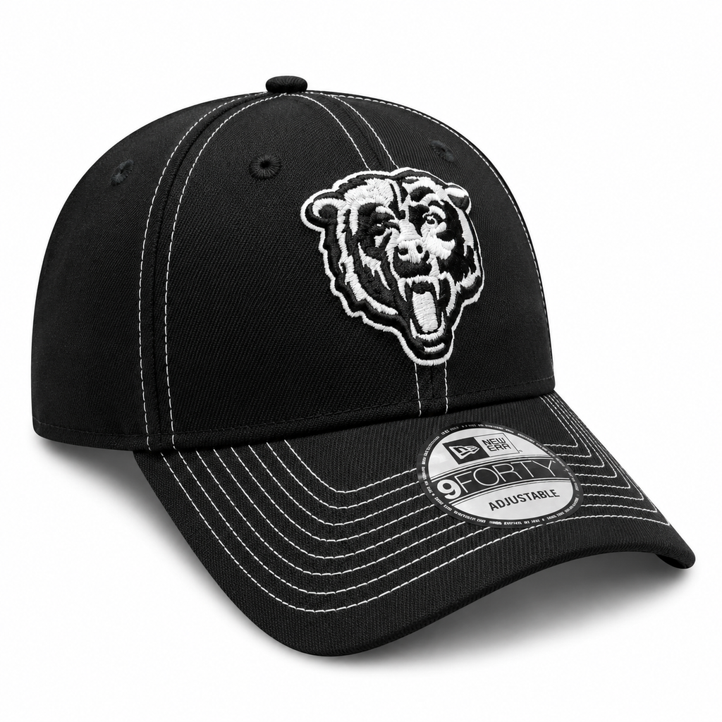 Chicago Bears New Era Navy Black and White Stitch 9FORTY Adjustable Hat product image 3, provided for visual reference and