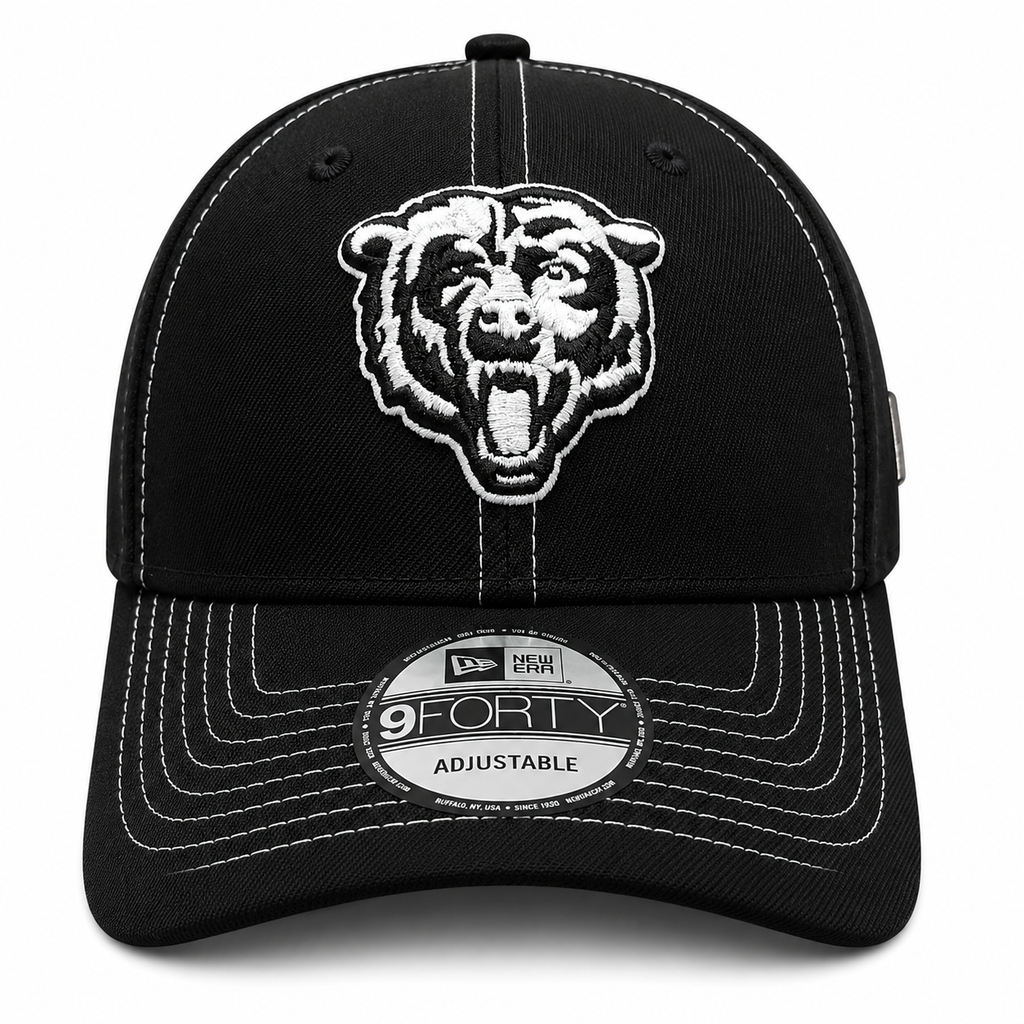 Chicago Bears New Era Navy Black and White Stitch 9FORTY Adjustable Hat product image 2, provided for visual reference and