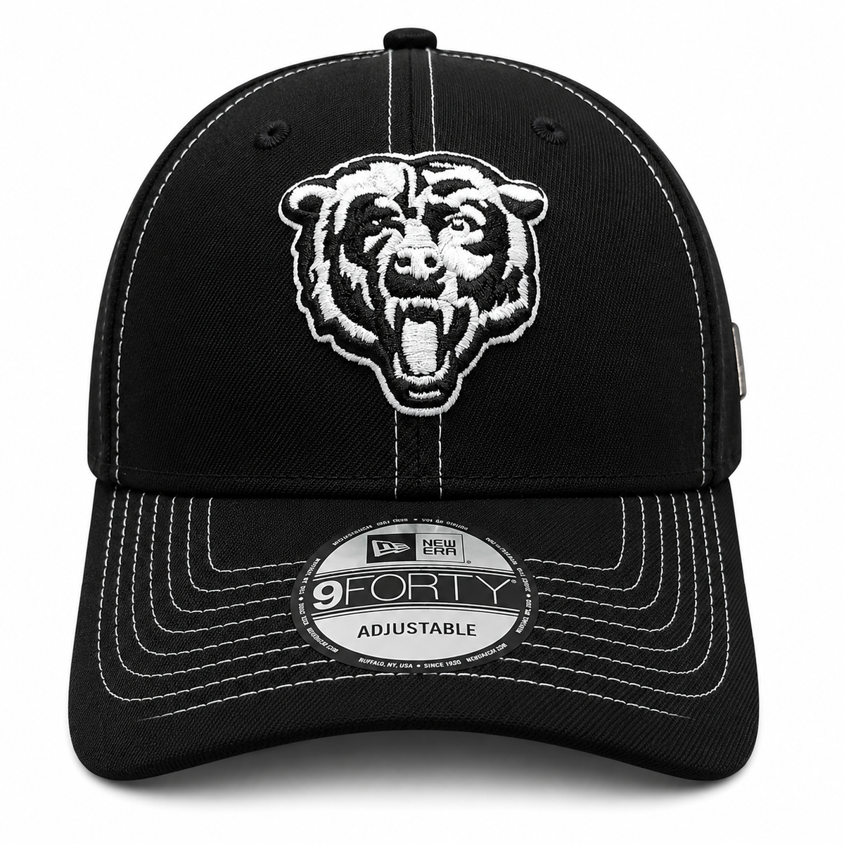 Chicago Bears New Era Navy Black and White Stitch 9FORTY Adjustable Hat product image 2, provided for visual reference and