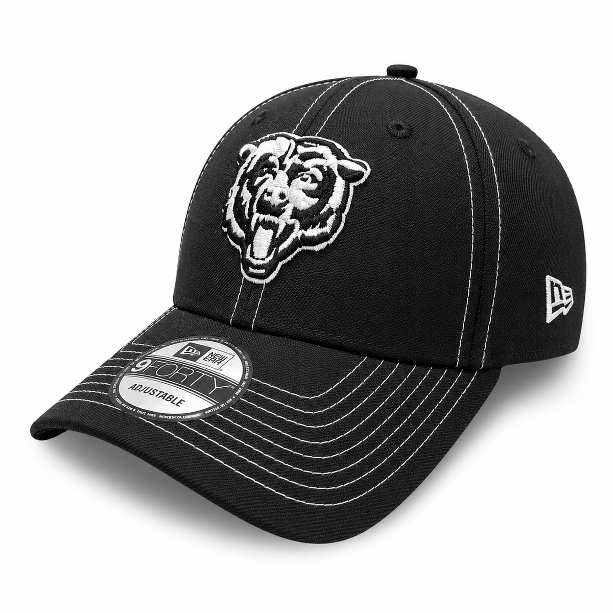 Chicago Bears New Era Navy Black and White Stitch 9FORTY Adjustable Hat product image 1, provided for visual reference and