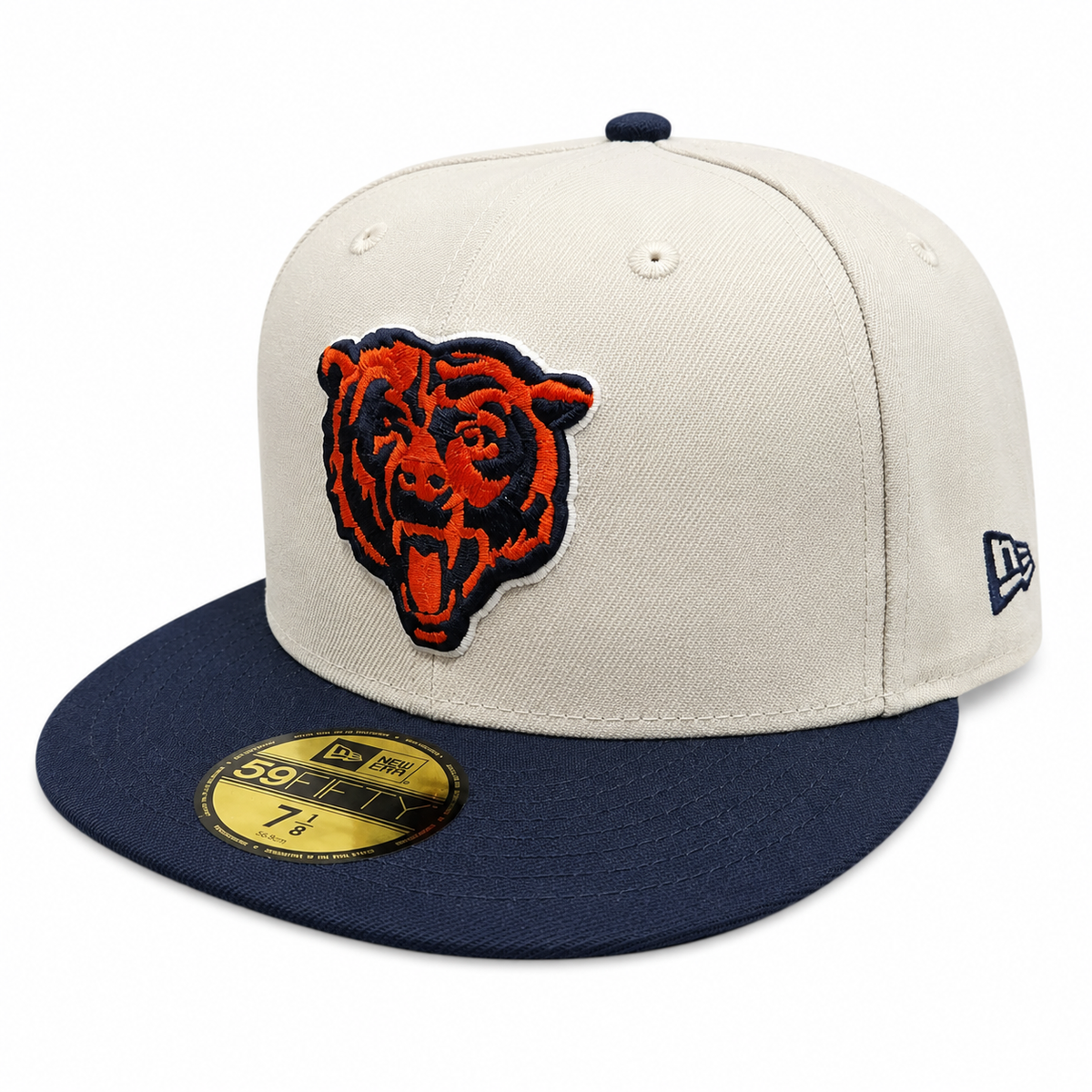 Chicago Bears New Era Stone/Navy 59FIFTY Fitted Hat for Men product image 1, provided for visual reference and product