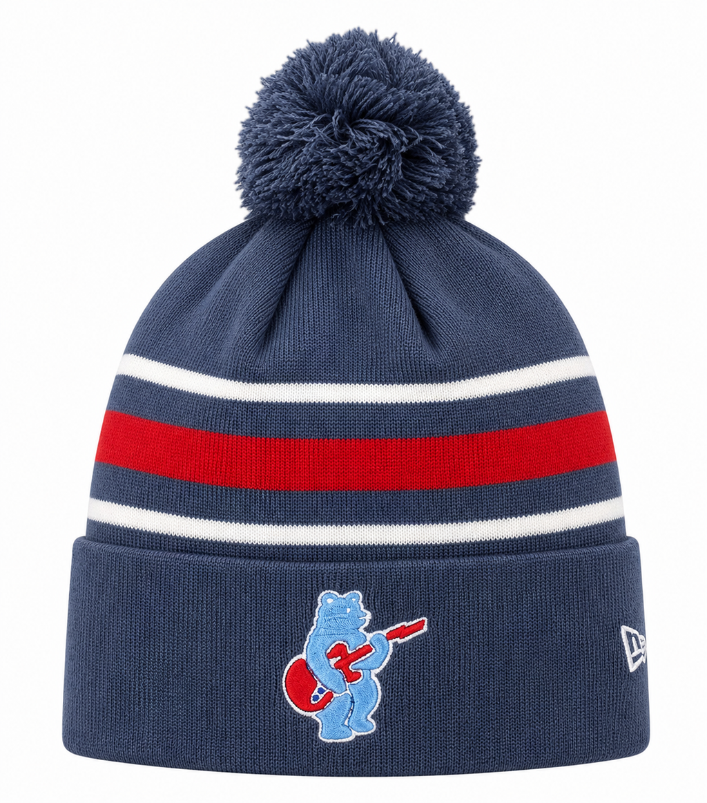 Chicago Cubs New Era Navy 2nd Alternate Guitar Bear Cuffed Knit Hat with Pom product image 1, provided for visual reference