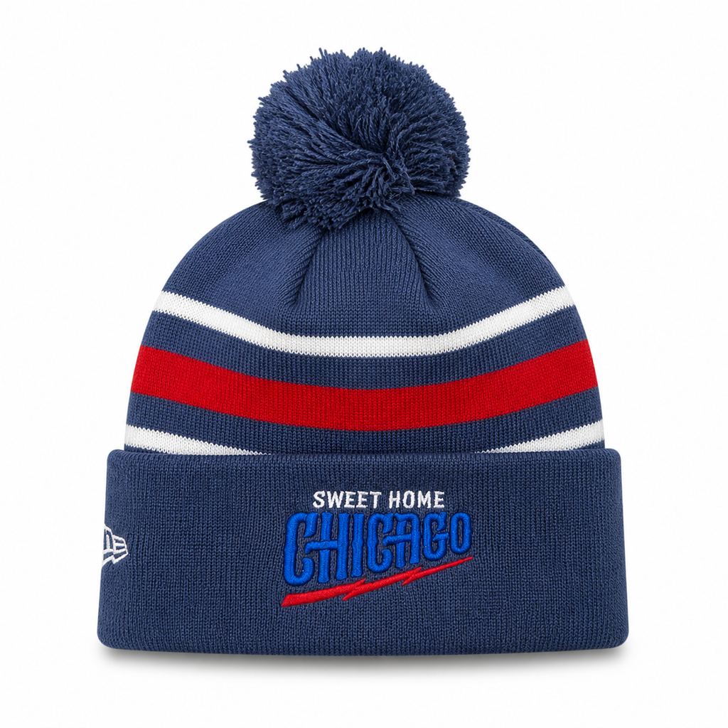 Chicago Cubs New Era Navy 2nd Alternate Guitar Bear Cuffed Knit Hat with Pom product image 2, provided for visual reference
