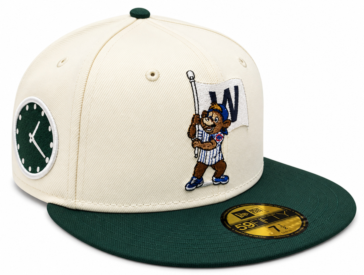 Chicago Cubs New Era Clark the Bear W Flag Chrome/Forest Green 59FIFTY Fitted Hat product image 1, provided for visual