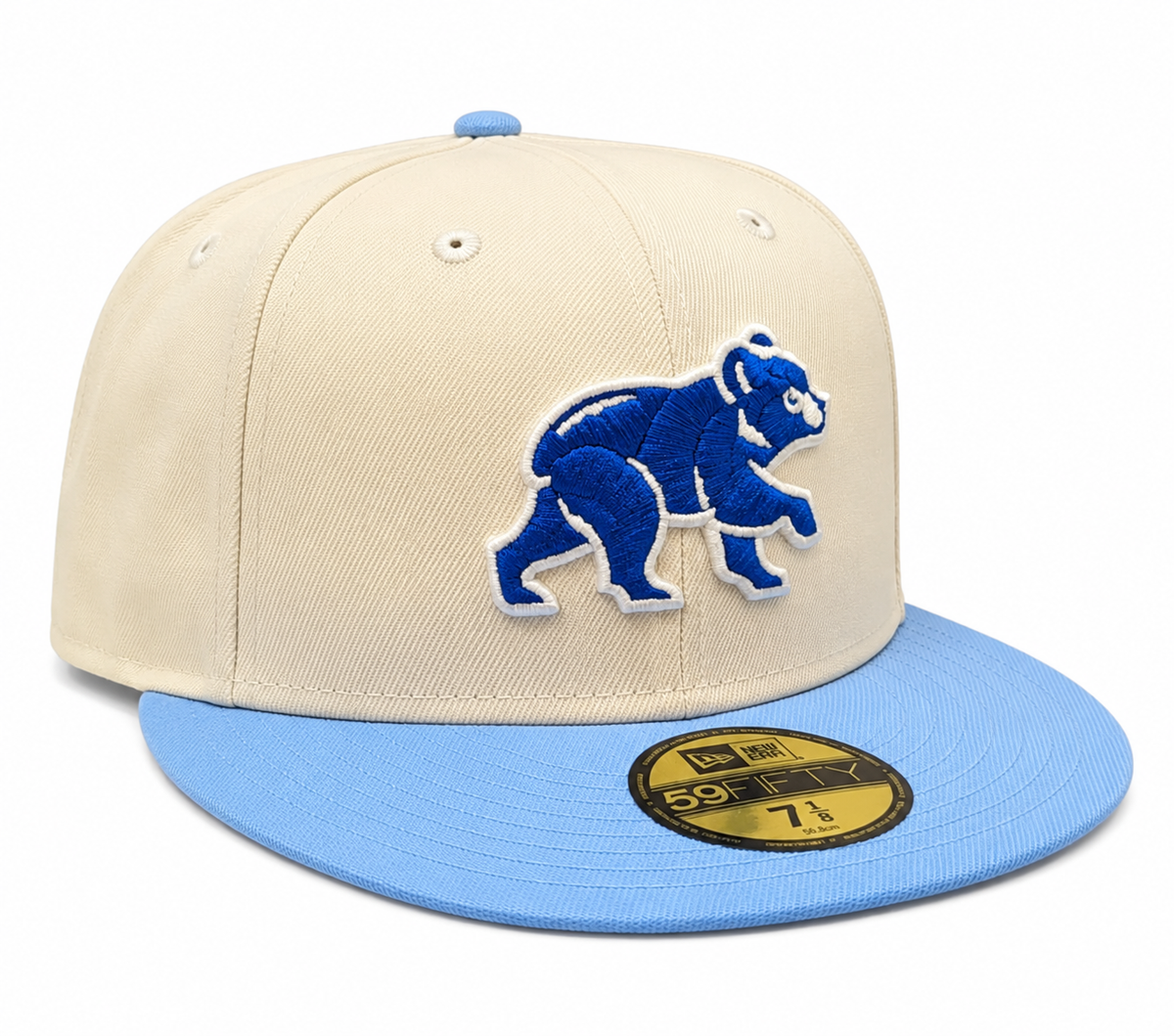 Chicago Cubs Chrome/Sky Blue Spring Training Bear New Era 59FIFTY Fitted Hat product image 3, provided for visual reference