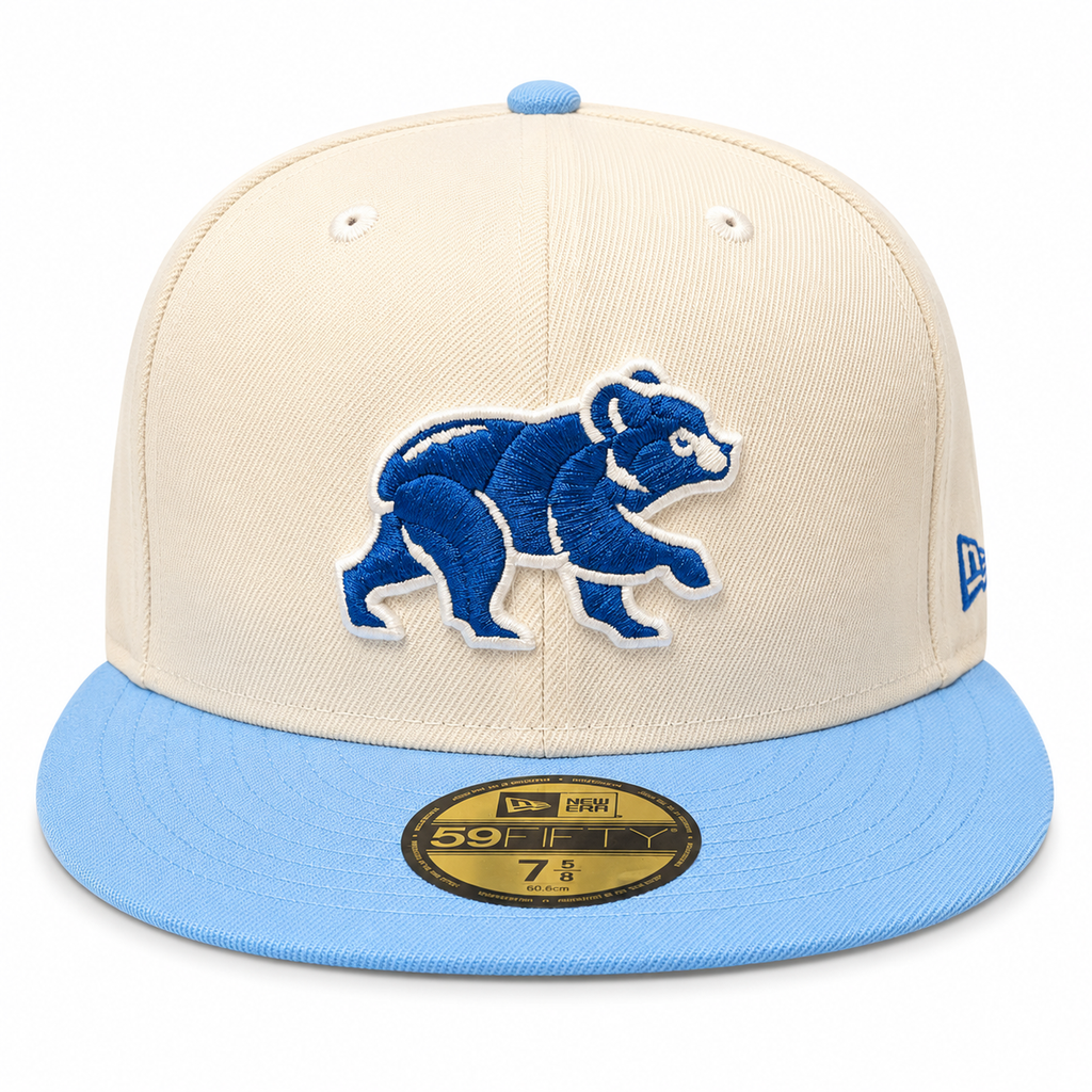 Chicago Cubs Chrome/Sky Blue Spring Training Bear New Era 59FIFTY Fitted Hat product image 2, provided for visual reference
