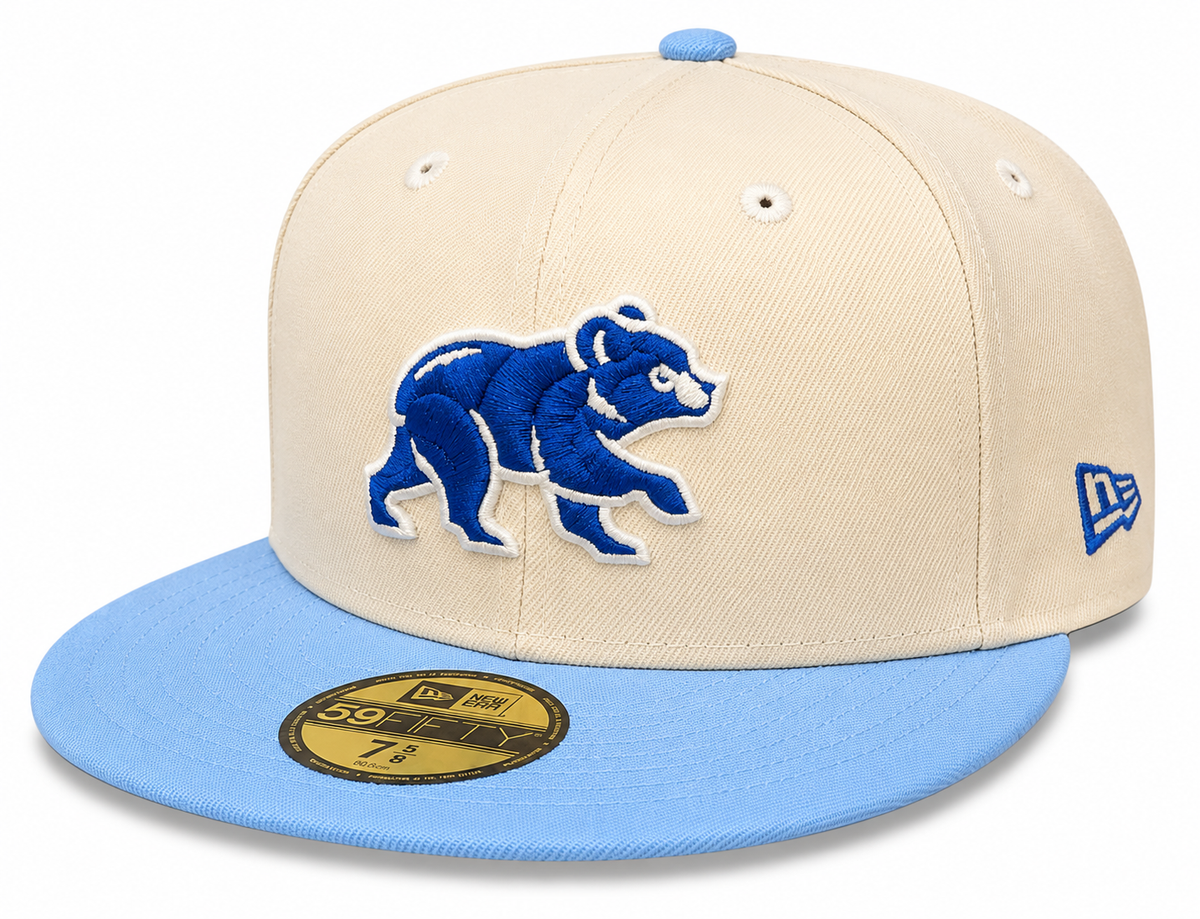 Chicago Cubs Chrome/Sky Blue Spring Training Bear New Era 59FIFTY Fitted Hat product image 1, provided for visual reference