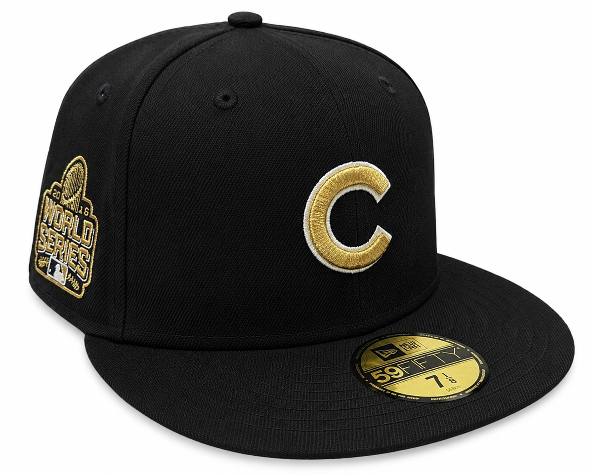 Chicago Cubs New Era Day Black/Gold 59FIFTY Fitted Hat product image 1, provided for visual reference and product detail
