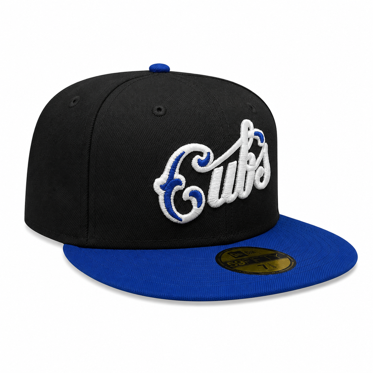 Chicago Cubs New Era Black/Royal Script 59FIFTY Fitted Hat product image 3, provided for visual reference and product detail