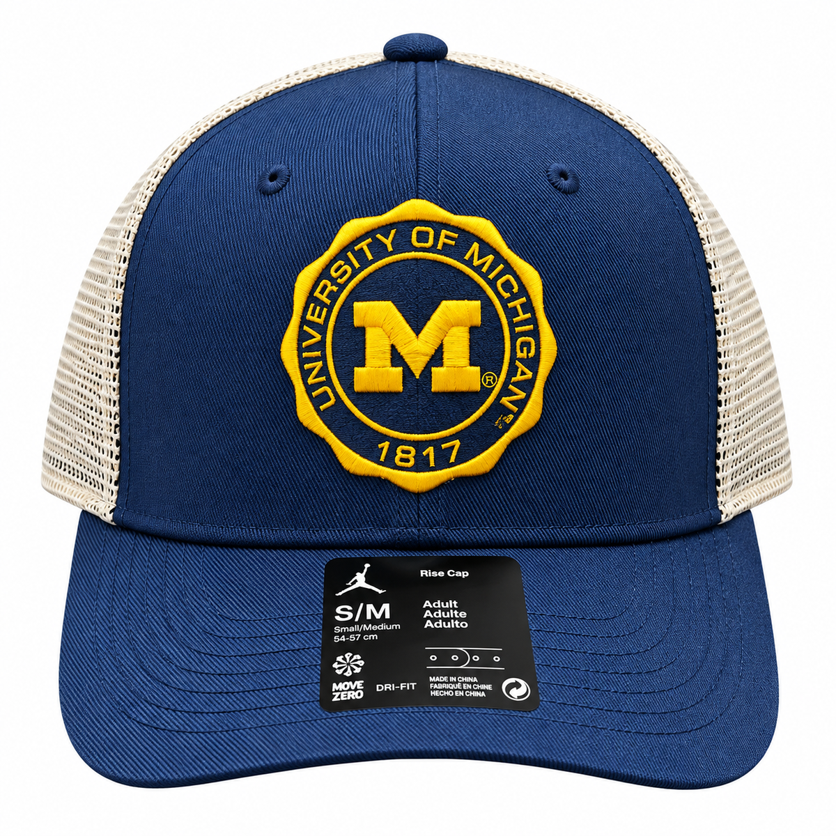Michigan Wolverines Nike Navy Rise Trucker Crest Adjustable Hat product image 2, provided for visual reference and product