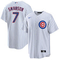 NIKE Men Dansby Swanson Chicago Cubs White Home Premium Stitch Replica Jersey product image 1, provided for visual reference