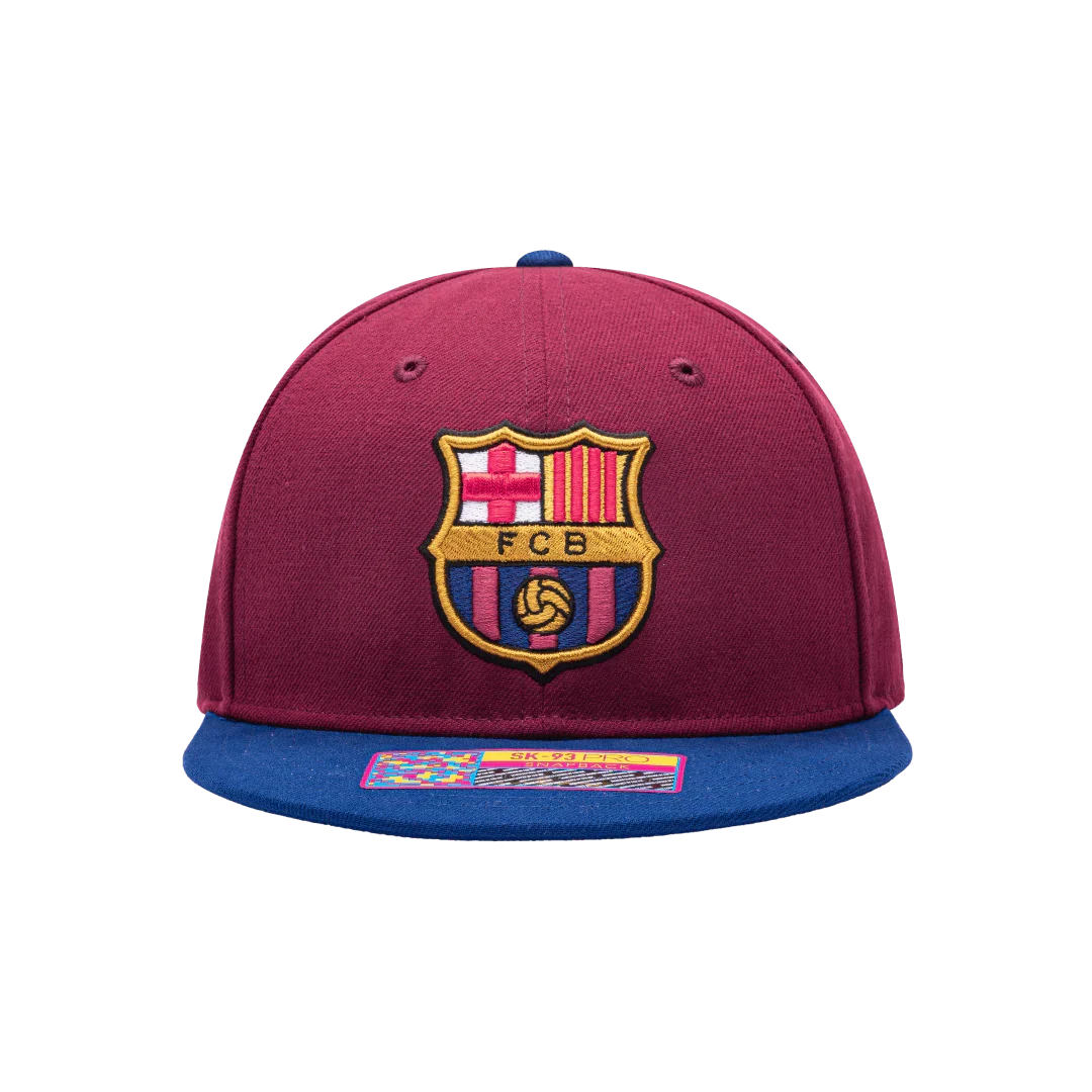 Barcelona FC Team 2 Tone Burgundy /Blue Snapback Hat product image 2, provided for visual reference and product detail review