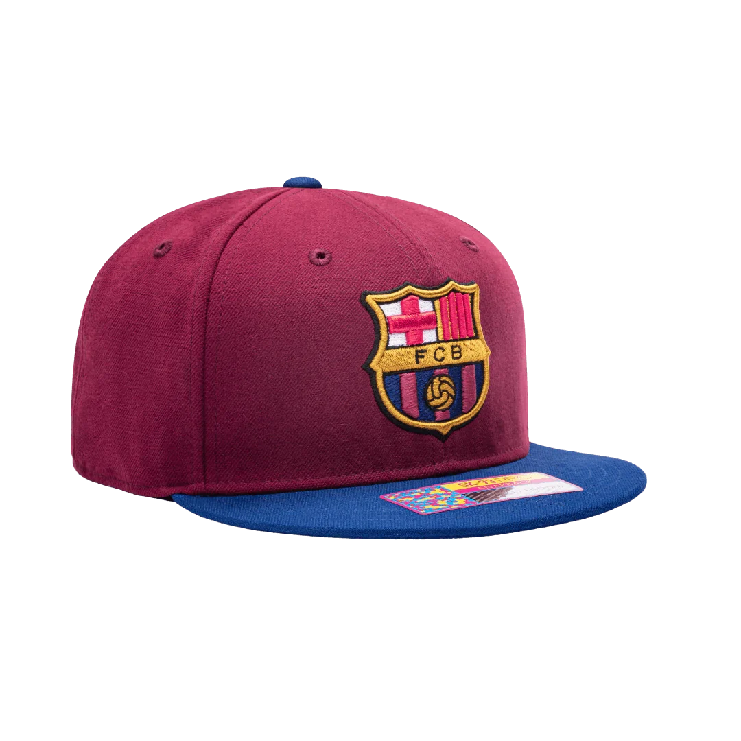 Barcelona FC Team 2 Tone Burgundy /Blue Snapback Hat product image 3, provided for visual reference and product detail review
