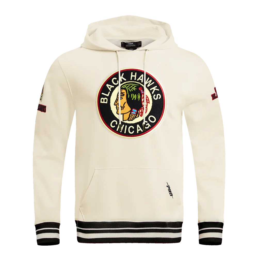 Chicago Blackhawks Pro Standard Retro Classic Eggshell Hoodie for Men product image 2, provided for visual reference and
