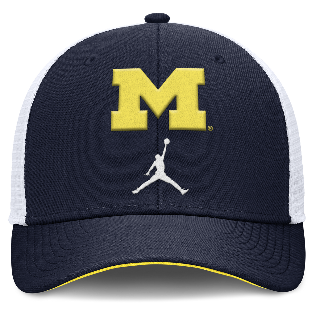 Michigan Wolverines Jordan Brand Rise Navy Adjustable Snapback Trucker Hat product image 2, provided for visual reference