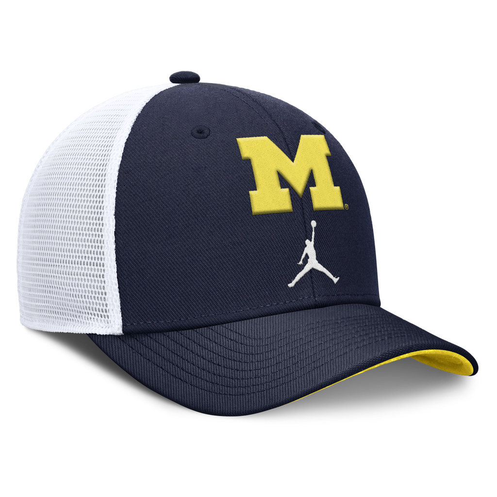 Michigan Wolverines Jordan Brand Rise Navy Adjustable Snapback Trucker Hat product image 3, provided for visual reference