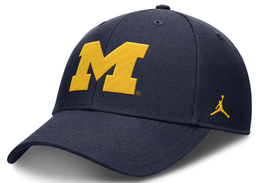 Michigan Wolverines Jumpman Navy Club Adjustable Hat product image 1, provided for visual reference and product detail review