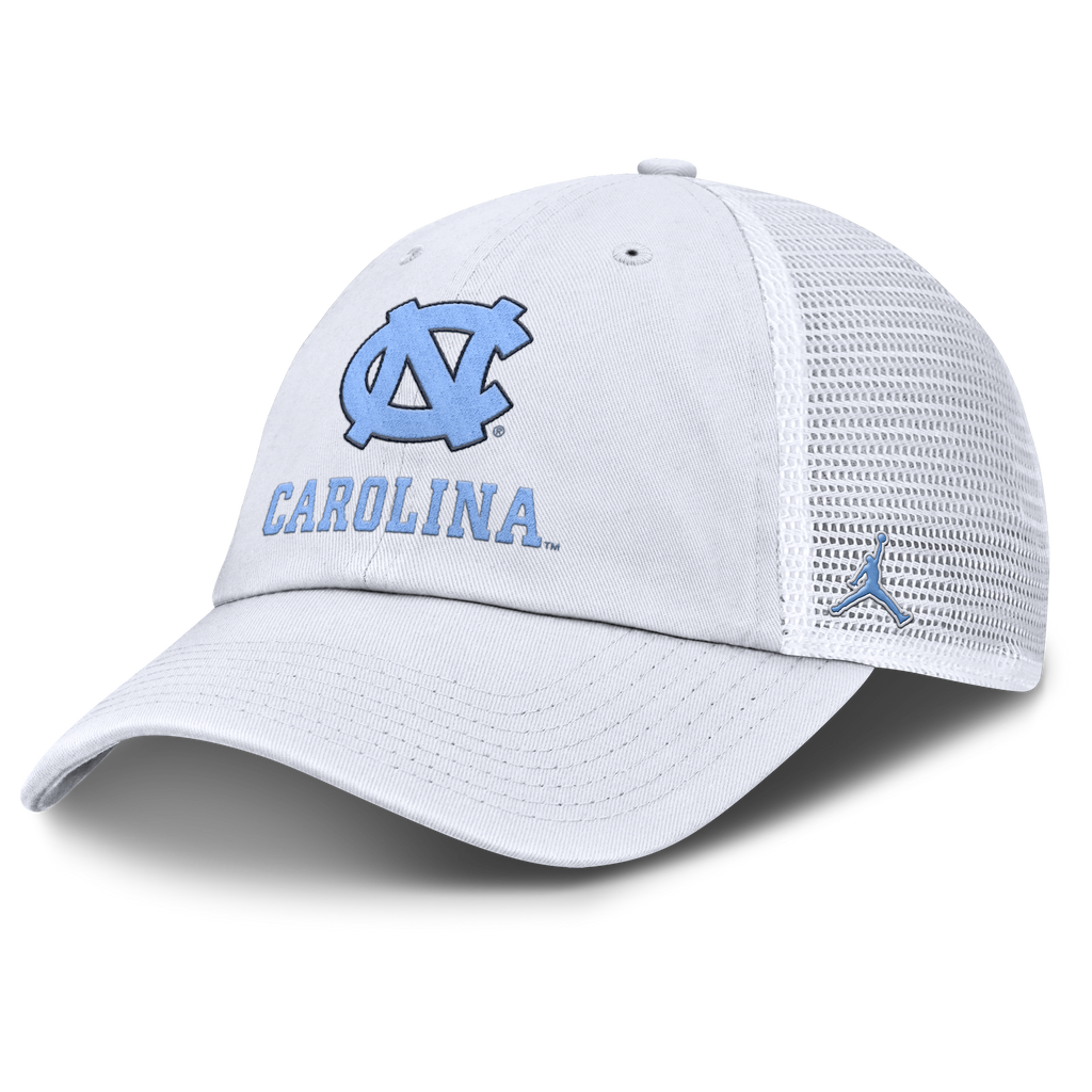 North Carolina Tar Heels Nike White Jumpman Club Unstructured Adjustable Trucker Hat product image 1, provided for visual
