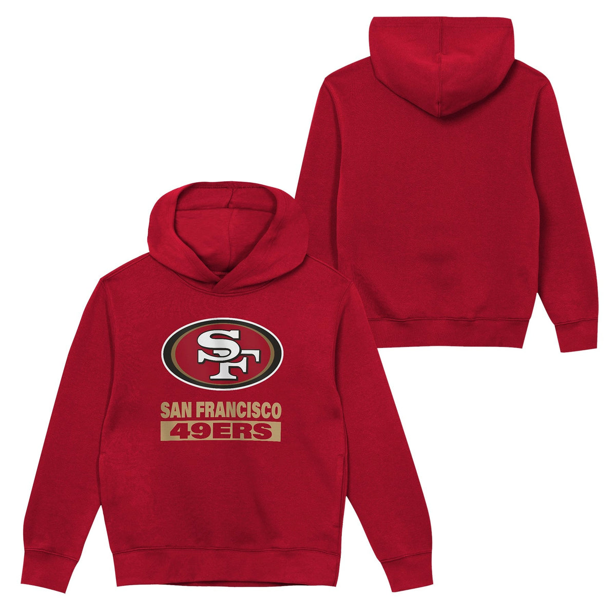 San Francisco 49ers Youth Back to Basics Red Hoodie product image 1, provided for visual reference and product detail review