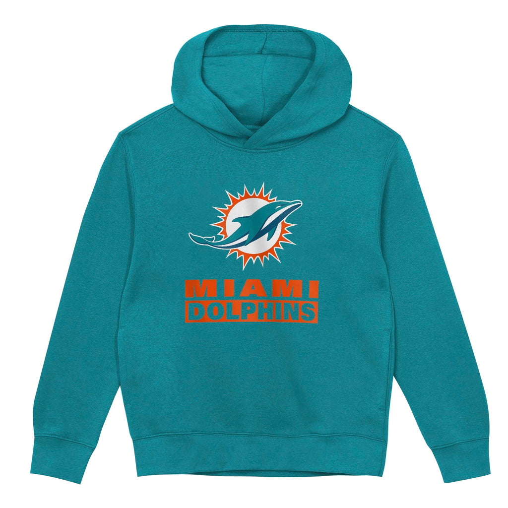 Miami Dolphins Youth Back to Basics Aqua Hoodie product image 2, provided for visual reference and product detail review