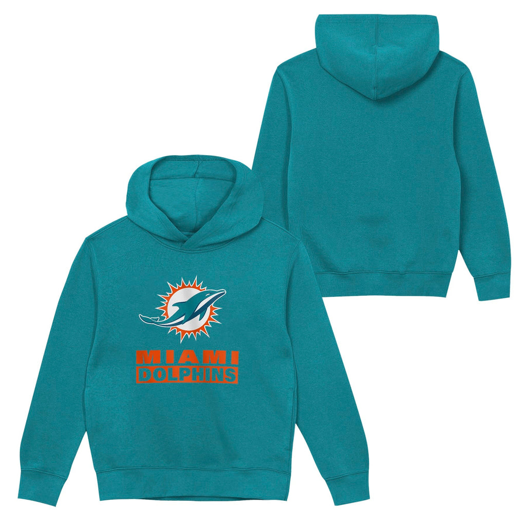 Miami Dolphins Youth Back to Basics Aqua Hoodie product image 1, provided for visual reference and product detail review