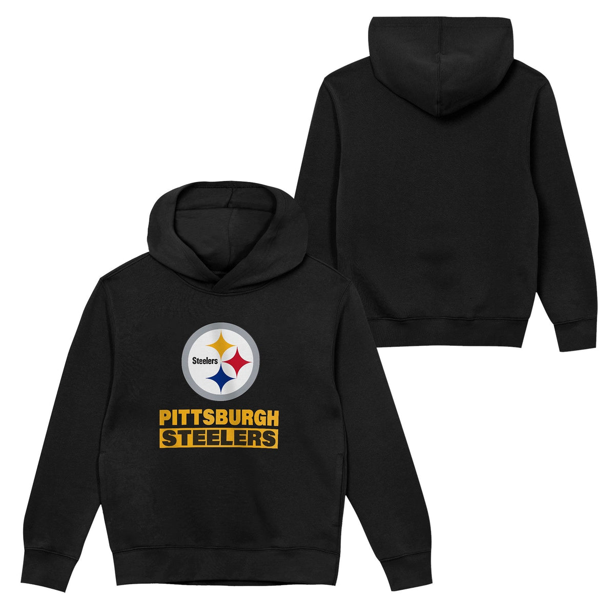 Pittsburgh Steelers Youth Back to Basics Black Hoodie product image 1, provided for visual reference and product detail