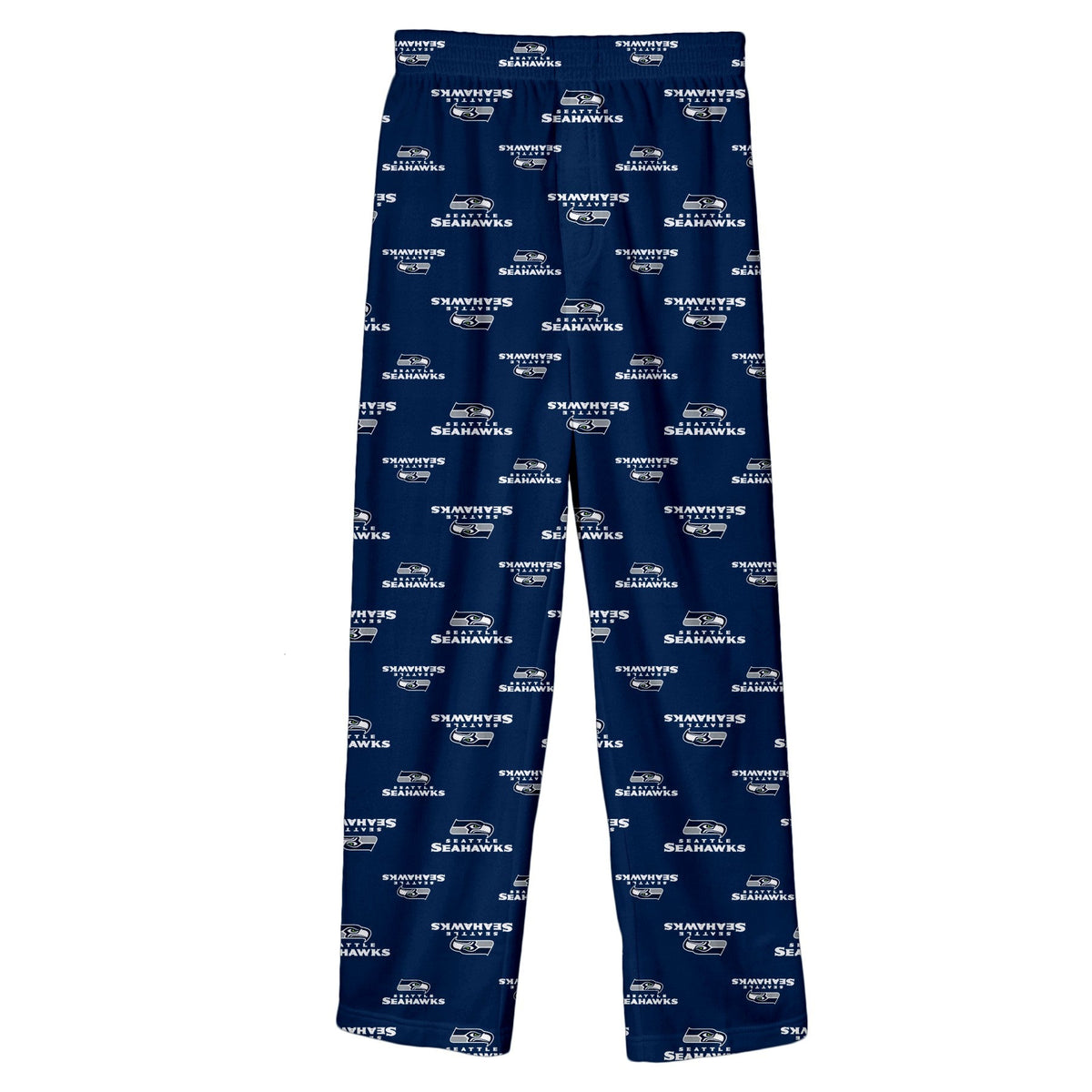 Youth Seattle Seahawks Midnight Navy Allover Logo Flannel Pajama Pants product image 1, provided for visual reference and