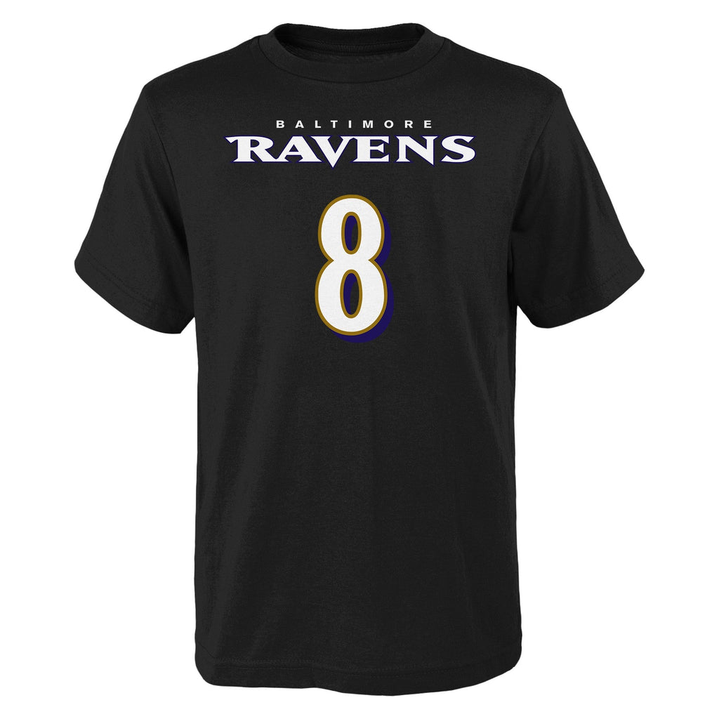 Youth Baltimore Ravens Lamar Jackson Black Mainliner Player Name & Number T-Shirt product image 2, provided for visual