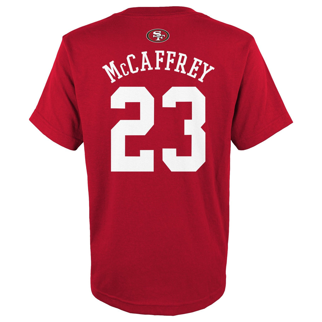 Youth San Francisco 49ers Christian McCaffrey Red Mainliner Player Name & Number T-Shirt product image 3, provided for