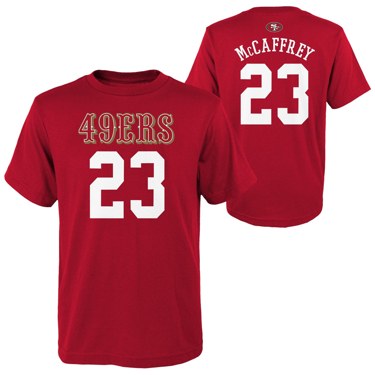 Youth San Francisco 49ers Christian McCaffrey Red Mainliner Player Name & Number T-Shirt product image 1, provided for