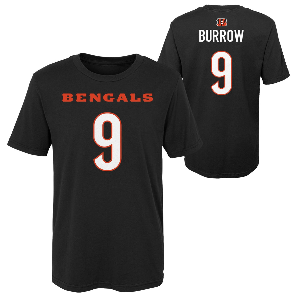 Child Joe Burrow Cincinnati Bengals Black Mainliner Player Name & Number T-Shirt product image 1, provided for visual
