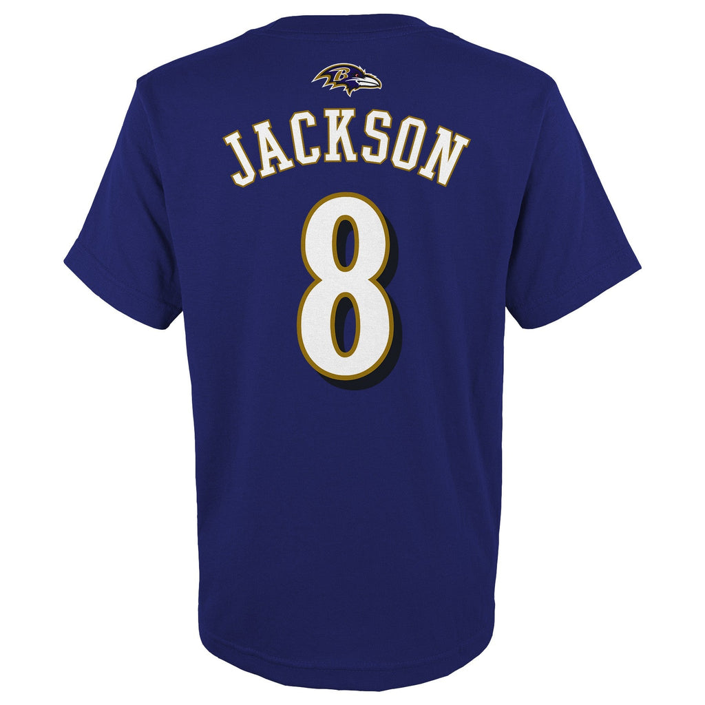 Youth Baltimore Ravens Lamar Jackson Purple Mainliner Player Name & Number T-Shirt product image 3, provided for visual
