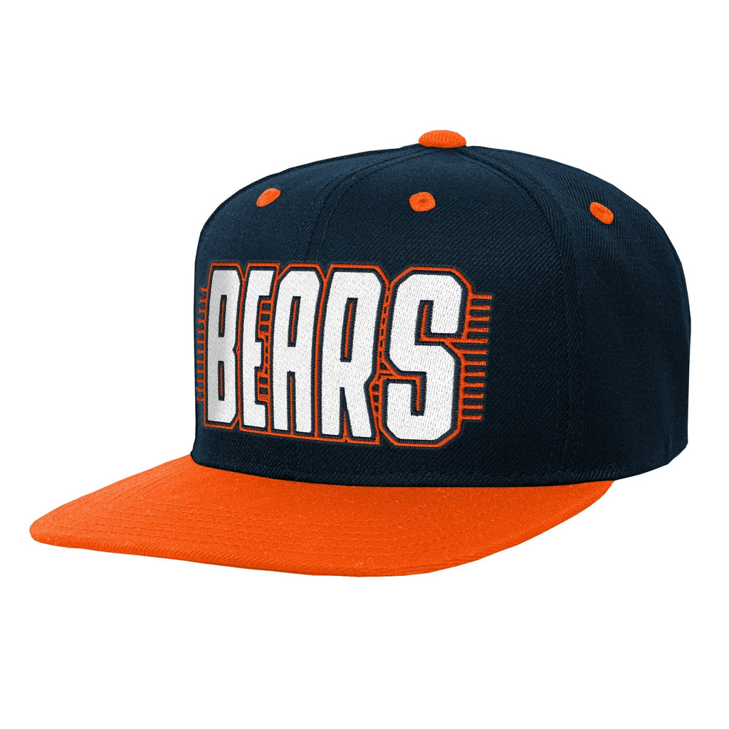 Youth Chicago Bears Navy Flat Bill Snapback Hat product image 1, provided for visual reference and product detail review