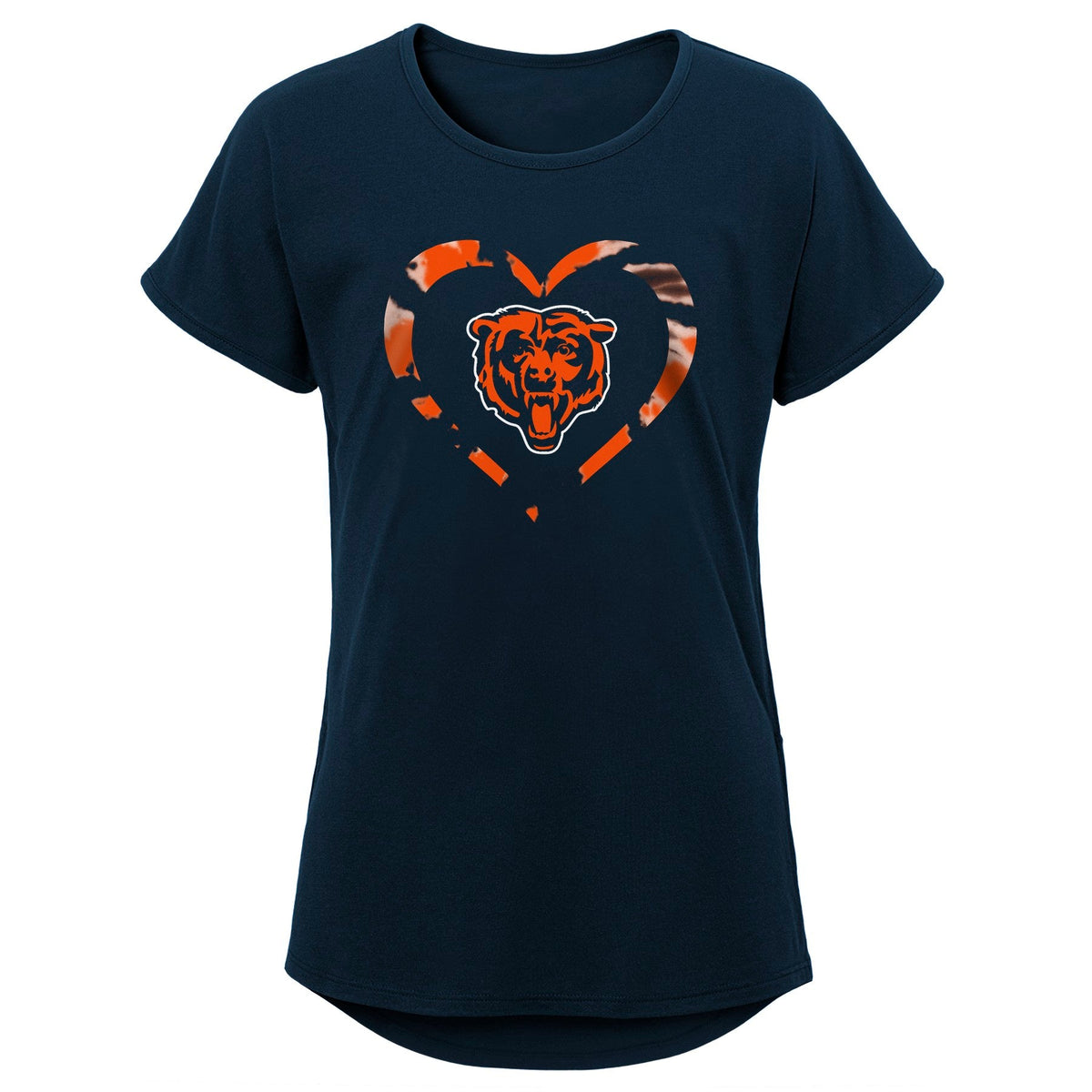 Girls Youth Navy Chicago Bears Tie-Dye Heart T-Shirt product image 1, provided for visual reference and product detail review