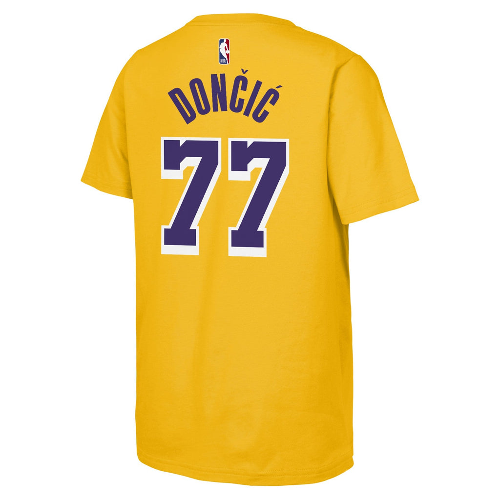 Youth Luka Doncic Los Angeles Lakers NBA Yellow Name & Number T-Shirt product image 3, provided for visual reference and