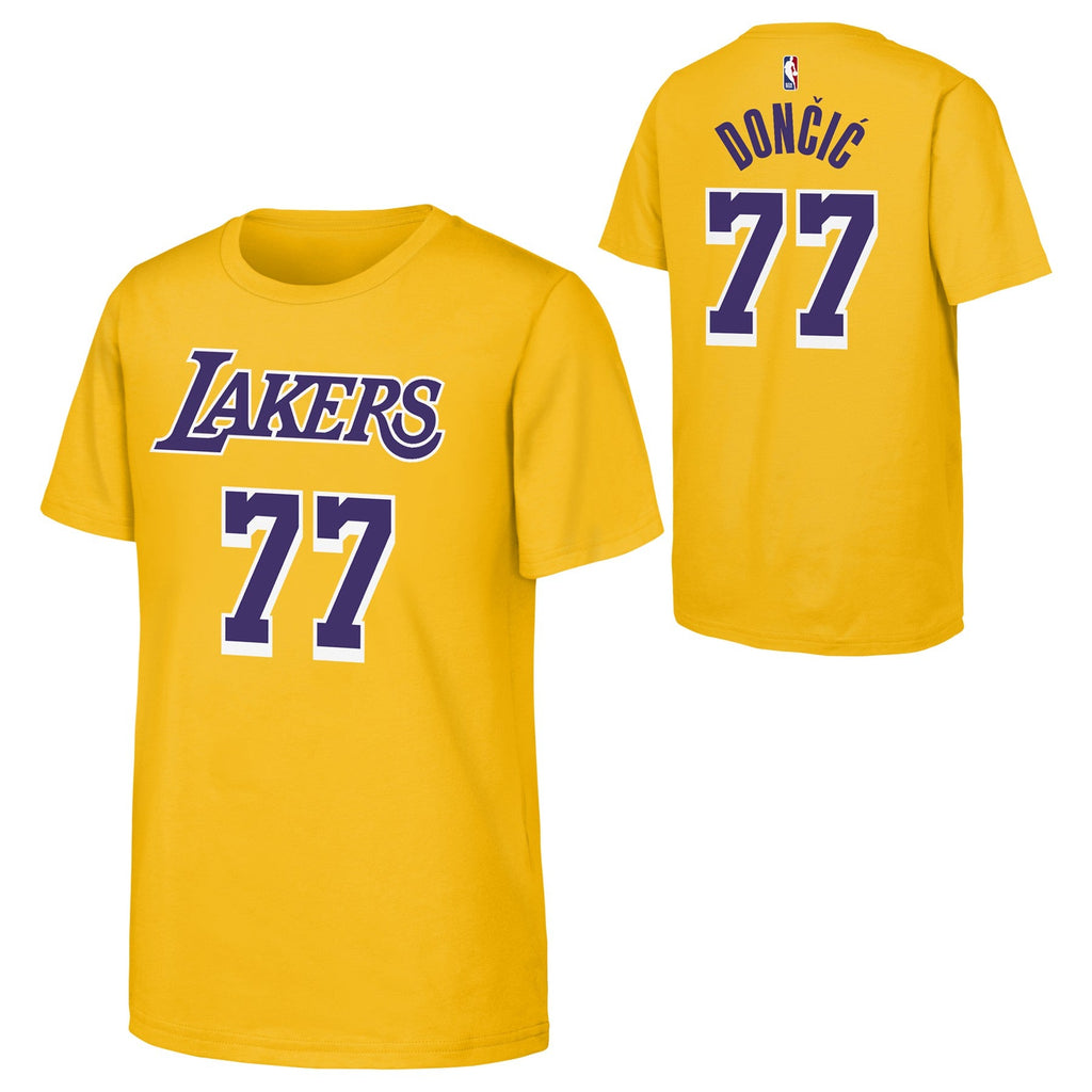 Youth Luka Doncic Los Angeles Lakers NBA Yellow Name & Number T-Shirt product image 1, provided for visual reference and