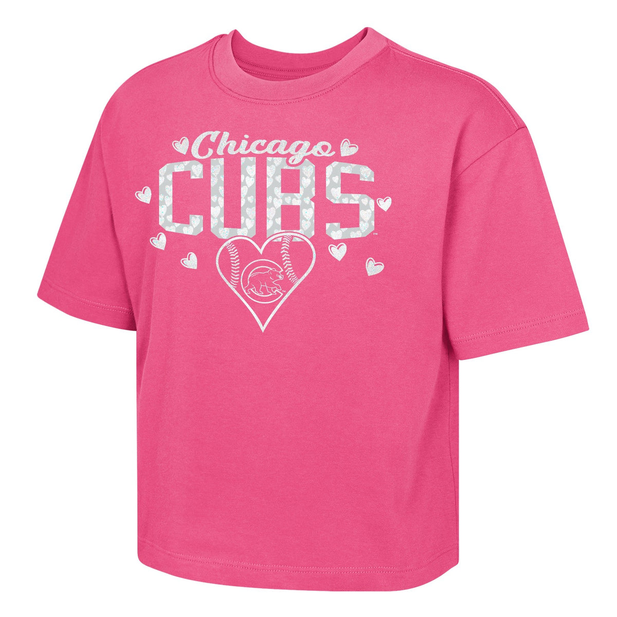 Youth Girls Chicago Cubs Pink Luv 4 Team Boxy T-Shirt product image 1, provided for visual reference and product detail