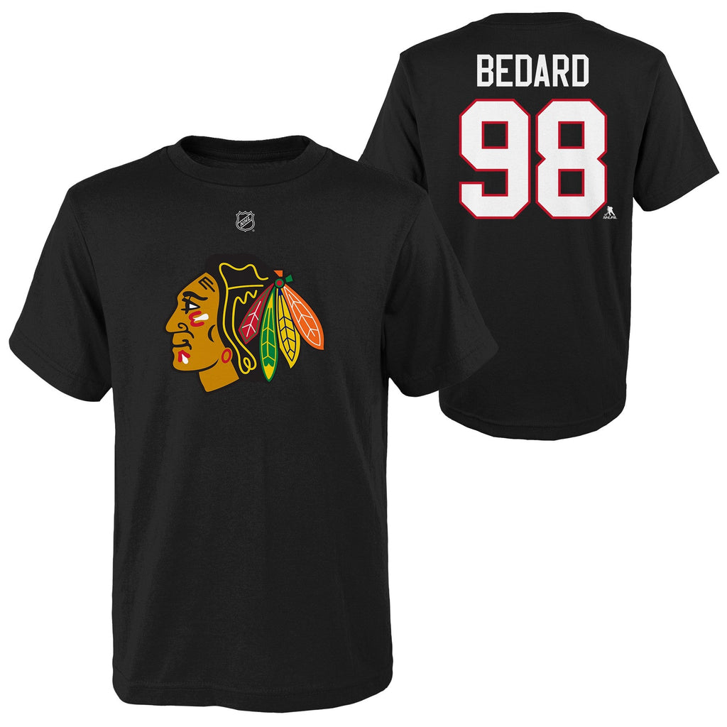 Youth Chicago Blackhawks Connor Bedard Black NHL Player Name & Number T-Shirt product image 1, provided for visual reference