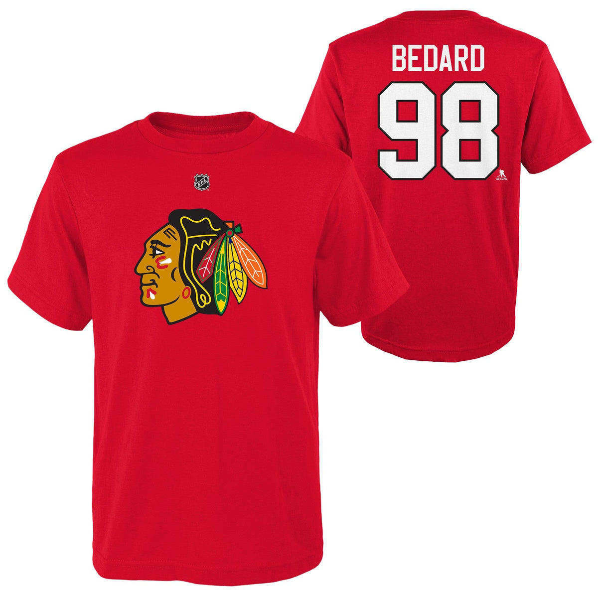 Toddler Chicago Blackhawks Connor Bedard Red NHL Player Name & Number T-Shirt product image 1, provided for visual reference