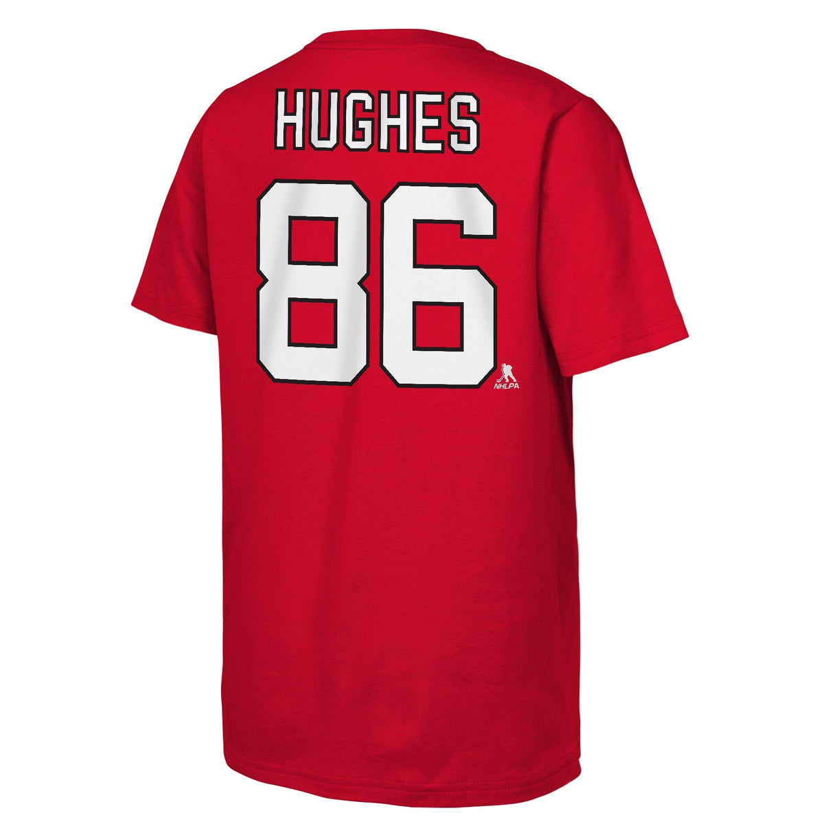 Youth New Jersey Devils Jack Hughes Red Player Name & Number T-Shirt product image 3, provided for visual reference and