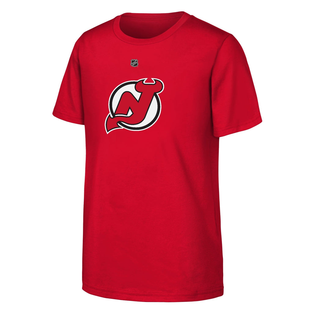 Youth New Jersey Devils Jack Hughes Red Player Name & Number T-Shirt product image 2, provided for visual reference and