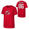 Youth New Jersey Devils Jack Hughes Red Player Name & Number T-Shirt product image 1, provided for visual reference and