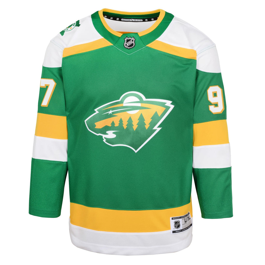 Youth Kirill Kaprizov Minnesota Wild Green Alternate Premier Jersey product image 2, provided for visual reference and