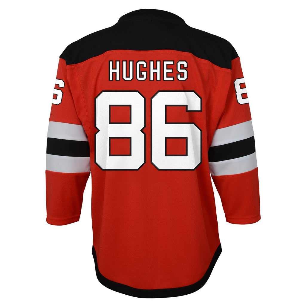 Youth New Jersey Devils Jack Hughes Red Home Premier Player Jersey product image 3, provided for visual reference and